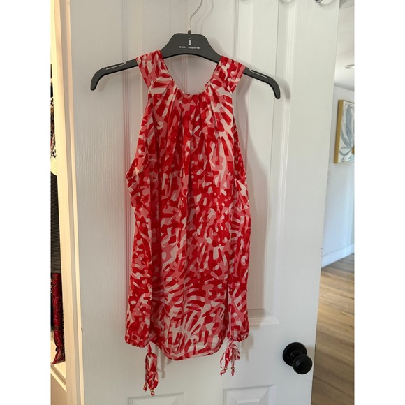 St. John Tops - St. John Collection Silk Blend Halter Top Red White Abstract Sleeveless Blouse S
